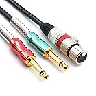 SiYear- 6.6フィート XLR メス 3ピン - 6.35mm 1/4インチ モノラルオスオーディオ Yスプリッタケーブル デュアル6.35mm 1/4インチ オスからXLRメス ステレオマイク オーディオ変換アダプターケーブル (2m)