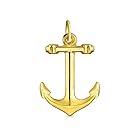 [Bling Jewelry] 伝統的なセーラー航海休暇リアル 14 K イエロー ゴールド ボート アンカー ペンダント ネックレス女性男性用チェーンなし