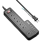 Micshion USB電源タップ コンセント 個別スイッチ 6AC充電口（110-240V）＋4USBポート（3.4A/5V）壁取付用固定フック 急速充電可能 雷ガード 過負荷保護 2m延長コード オフィス/家庭給電用 (ブラック)