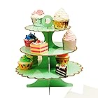 3段カップケーキスタンド 紙製デザートタワー 12個のカップケーキ 使い捨てケーキスタンド 階層型ペストリースタンド 紙製デザートスタンド 結婚式 誕生日パーティー用 グリーン