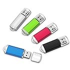 USBメモリ 2GB USB2.0 5個セット フラッシュドライブ キャップ式 コンパクト 5色（黒、赤、青、緑、銀）