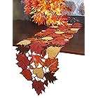 GRANDDECO Harvest 秋用テーブルランナー 13インチ x 54インチ アップリケ刺繍入り カエデの葉 ドレッサー スカーフ テーブルトッパー ホームディナー ホリデーフェスティバルデコレーション