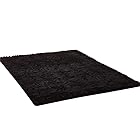 Kikon 洗える ラグマット カーペット オールシーズン シャギーラグ 絨毯 滑り止め付 冬用 夏用 床暖房対応 (ブラック, 40×40cm)