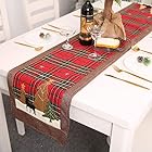 クリスマス テーブルランナー チェック柄 180×35 cm テーブルカバー 刺繍 おしゃれ テーブルマット クリスマス 飾り (レッド)