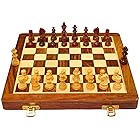 PALM ROYAL HANDICRAFTS ローズウッド マグネット式木製チェスセット クイーンズ折りたたみボード2枚 ハンドメイド ポータブル 旅行 チェスボードゲームセット 子供と大人用 12x12インチ