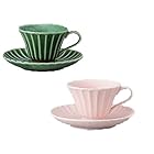 エールネット(Ale-net) 菊型 グリーン・ピンク ペア コーヒーカップ＆ソーサー