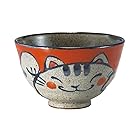 波佐見焼 お茶碗 飯碗 (小・赤) 手描き猫 日本製 10259