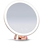 Fancii 10倍拡大化粧鏡 プレミアムメイクミラー LEDライト付き 充電式、3色調光 吸盤ロック付き 360度回転 スタンド/壁掛け両用 メタリック調、ピンク(Lana)