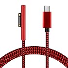 Sisyphy Surface to USB-C PD 急速充電ケーブル【1.8m 赤黒ナイロン、CE認証済】、15V/3A 45W PD Type-C 充電器必要、マイクロソフト Surface Pro 7/6/5/4/3/X Surface