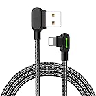 Mcdodo L字型1.8m USB ケーブル 高耐久 断線防止 ナイロン編み 両面挿せ 90度曲げ LEDライト付き 2A急速充電 高速データ転送ケーブル iPhone/iPad/iPod 対応 (1.8m, ブラック)