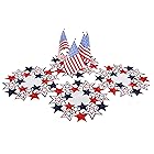 GRANDDECO ホリデー 愛国的 プレースマット 4枚セット 刺繍 カットワーク ブルーとレッドの星 ドレッサースカーフ アメリカの独立記念日 メモリアルデー ホリデー テーブルトップデコレーション (レースマット 14インチ 4枚セット 星