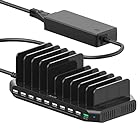 Alxum USB 充電ステーション 60W 10ポートIPad 充電スタンド QC 3.0 卓上収納 10台同時充電 スマホ卓上収納 仕切り板調整可能Android/iPhone/iPad/kindle/タブレット/PSP対応