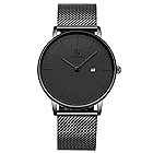 [BEN NEVIS] 腕時計 メンズ シンプル おしゃれ 薄型 カジュアル 日付表示 防水 アナログ クォーツ時計 メッシュ バンド ブラック