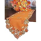 GRANDDECO 秋の収穫テーブルランナー 13インチx54インチ カットワーク刺繍 メープルリーフ ドレッサースカーフ テーブルトッパー 感謝祭の日、ホームディナー、ホリデーパーティーの装飾に