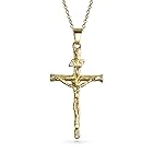 [Bling Jewelry] 伝統的なキリスト教の宗教的なイエス・インリ・クルシフィックス・クロスのペンダントネックレス、女性用・男性用、18Kゴールドメッキ