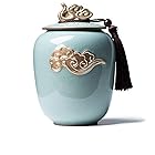 [ユリカー] 茶筒 陶磁 キャニスター セラミックス 茶缶容器 保存容器 お茶入れ 密封 キャンディジャー 紅茶 コーヒー 砂糖 収納 (グリーンC)