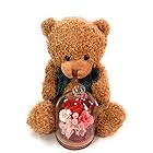【NICHIFLRO】 ニチフロ プリザーブドフラワー 日本製 花とクマさん 誕生日 母の日 贈り物 プレゼント 可愛い ガラスドーム(カラー） (レッド, ベアお任せ)