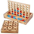 Glintoper Tic Tac Toe & 4 in a Row テーブルゲームセット ? 素朴な装飾木製戦略ボードゲーム 家族向け