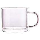 ステンドグラス コーヒーカップ 二重ガラスカップ マグカップ 耐熱2層手吹き製作グラス かわいいレトロデザイン グラス カラーグラス コップ 耐熱ガラス (ピンク)
