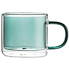 ステンドグラス コーヒーカップ 二重ガラスカップ マグカップ 耐熱2層手吹き製作グラス かわいいレトロデザイン グラス カラーグラス コップ 耐熱ガラス (グリーン)