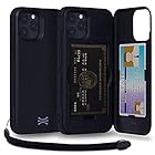 TORU CX PRO iPhone 12/12 Pro ケース カード 収納背面 3枚 カード入れ カバ― (ストラップ, ミラー 含ま) - アイフォン12 Pro 用 / アイフォン12 用 - ブラック