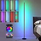 RGB色変更スタンディングコーナーランプ、リビングルームの寝室とプレイルーム用の調光可能なLEDスマートフロアランプ、55""トールメタルラウンドベース,App