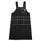 [basic style apron] 大きめ 無地 エプロン ペン ポケット 付き カフェ ガーデニング キッチン 作業用 (Cタイプ ブラック)