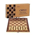 チェスセット 折りたたみ収納 木製チェスボードセット 3イン1 チェスボードゲーム 大人と子供用 (チェス、バックギャモン、チェッカー) 絶妙な木製チェスピース