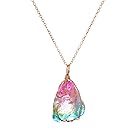 N-K PULABO 虹不規則な水晶石のネックレス、自然な不規則な水晶宝石用原石のハンドメイドのペンダントの金ワイヤーラップのちょう結びのネックレス携帯用および 綺麗な