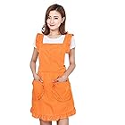 [Kisata] エプロン 女性用 フリル h型 かぶるだけ エプロン レディース メイドコスチューム シンプルエプロン ポケット付き エプロン かわいい カフェエプロン 家庭用 オレンジ