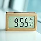 DEMI LOUS. めざまし時計 デジタル時計 起きれる おしゃれ インテリア 置き時計 木製 小さい 和風 見やすい液晶 ベッドサイドテーブル 温度計付き 電池式 光センサー付き 持ち運び便利 (スタイリッシュブラウン)