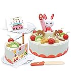 HaiLeTao 子供たちは誕生日ケーキを切ることができます 模擬吹きキャンドル 誕生日の歌 DIYデコレーションケーキ 食べ物のおもちゃセット キッチントイ