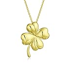 [Bling Jewelry] 「幸運を祈るアイリッシュシャムロックの形をしたラッキーチャームの四つ葉のクローバーペンダントネックレス。女性やティーンのためのポリッシュされたイエロー14Kゴールドメッキ.925スターリングシルバー」