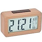 デジタル目覚まし時計 電池式 木製置き時計 温度検出電子時計 持ち運びが容易、寝室、ベッドサイドテーブル、机、オフィス、子供、家族に適しています(ベージュ)