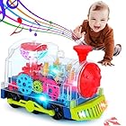 子供のおもちゃ 機械式ギアトレイン 電気自動車のおもちゃ ミュージカル 知育玩具 男の子 女の子 クールな光と効果音付き カラフル 運転 車の照明 音楽 透明ケース