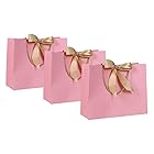3枚セット紙袋 ギフトバッグ リボン付き 手提げ紙袋 プレゼント用 贈り物 (M-32*25*11cm, ピンク)
