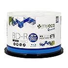 50パック Myeco Bd-r BDR ブルーレイ 25gb 最大10x ホワイトインクジェットハブ 印刷可能 空白データ記録可能メディアディスク ケーキボックス/スピンドルパッキング付き