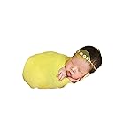 ニューボーンフォト 新生児写真 フローラル ベビー 赤ちゃん 記念撮影小道具 ヘッドバンド ブランケット セット ラップ イエロー 56(0-1Month)