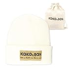 [KOKO＆BON] ニット帽 ニットキャップ ビーニー レディース ホワイト 白 フリーサイズ 無地 ロゴ入り 巾着おまけ付き 帽子
