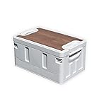 収納ボックス 折り畳み式 コンテナ 大容量 多機能 組立簡単 木蓋付き 家庭用 車載用 アウトドア用 (35L,アイボリー)