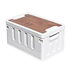 収納ボックス 折り畳み式 コンテナ 大容量 多機能 組立簡単 木蓋付き 家庭用 車載用 アウトドア用 (60L,アイボリー)