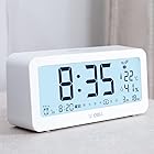 Deli 電波目覚まし時計 メーカー 大きな文字 明るいLCDバックライト 温度計・湿度計付き 目覚まし時間設定 置き時計 電波時計 (14.6CM中型, 優雅な白)