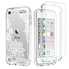 Tothedu 電話ケース iPod Touch 6/Touch 5/Touch 7用ケース 強化ガラススクリーンプロテクター付き かわいい クリア 曼荼羅パターン フルボディ保護カバーケース iPod Touch 5th / 6th / 7th