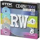 TDK CD-RWデータ用700MB 4倍速カラーミックス5mm厚ケース入り5枚パック [CD-RW80X5CCS]