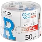 TDK CD-R 700MB 48X ホワイトワイドプリンタブル 日本製 50枚 スピンドル CD-R80PWDX50PB