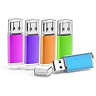 KOOTION USBメモリ 4G 5個セットUSB2.0 USBフラッシュメモリー キャップ式 ストラップホール付き フラッシュドライブ（五色：青、紫、緑、赤、オレンジ）