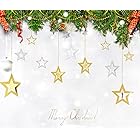 クリスマス飾り 星型 オーナメント グッズ CHRISTMAS X’mas 飾り 装飾 幸せを運ぶ スター クリスマス パーティー ウォールデコ 壁掛け 吊るし飾り (ゴールド)
