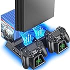 OIVO PS4 PRO/PS4/Slim 縦置きスタンド 放熱ファン付き 2台PS4コントローラー充電 PS4冷却 12枚ゲームソフト収納 プレイステーション4全シリーズ対応可能