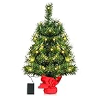 Costway クリスマスツリー 60cm ミニ LEDライト付き Christmas tree クリスマス飾り ヌードツリー グリーン