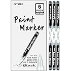 FLYMAX ブラックペイントペン 6本パック 0.7mm アクリルブラック 油性マーカー ガラスセラミックロックレザー プラスチックストーン メタルキャンバス エナメル 防水 書き込み 極細
